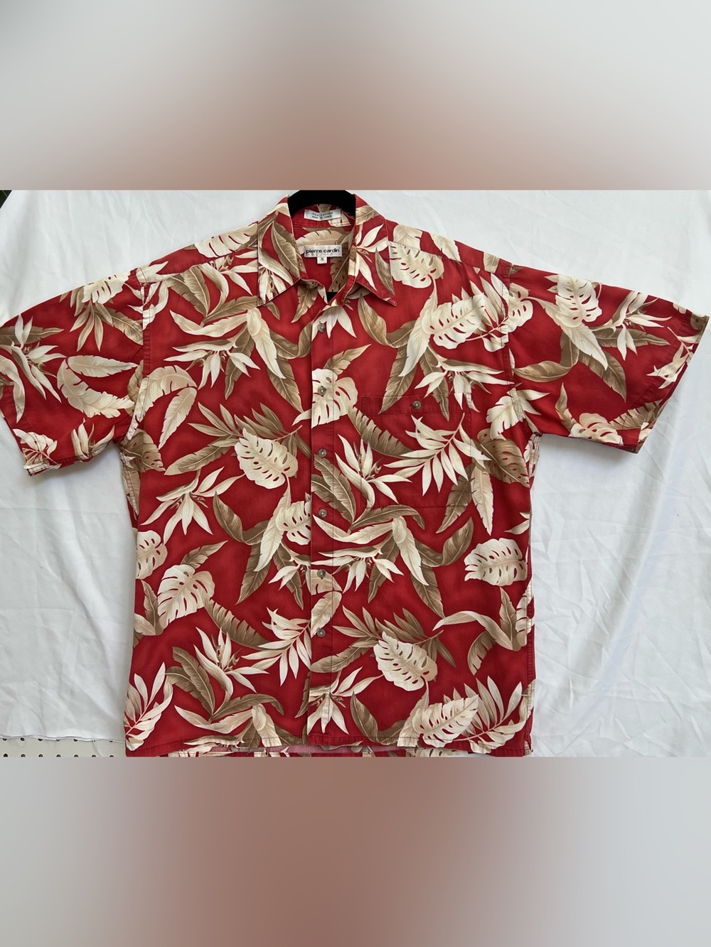Pierre Cardin Red Tropical Leaf Short-Sleeve Button-Down Shirt